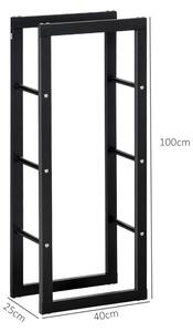 Raft pentru Lemne pentru interior/exterior, din fier, Negru, 40x25x100cm HOMCOM | Aosom RO