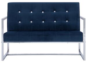 Canapea cu 2 locuri cu brațe, albastru, crom și catifea
