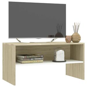 Comodă TV, alb și stejar sonoma, 80 x 40 x 40 cm, PAL