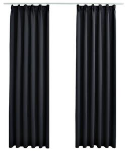 Draperii opace cu cârlige, 2 buc., negru, 140 x 175 cm