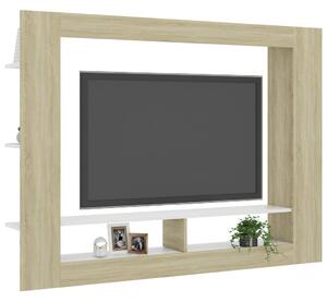 Comodă TV, alb și stejar sonoma, 152x22x113 cm, PAL