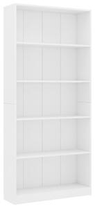 Bibliotecă cu 5 rafturi, alb, 80x24x175 cm, lemn prelucrat