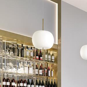 Kdln Lampă suspendată Kushi, culoare alamă/alb, Ø 16 cm, sticlă, reglabil, Alb, Camera de zi / sufragerie, Sticlă, Design, glob