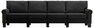 Canapea cu 4 locuri, negru, material textil