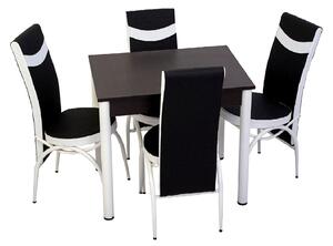 Set masă fixă Bronze Deco Wenge 66*90 cu 4 scaune negru alb, metal alb