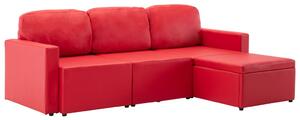 Canapea extensibilă modulară, 3 locuri, roșu, piele ecologică