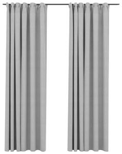 Perdele opace aspect pânză, cârlige, 2 buc. gri, 140x225 cm