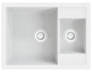 Chiuvetă de bucătărie dublă cu orificiu de preaplin alb granit