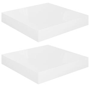 Rafturi de perete, 2 buc., alb extralucios, 23x23,5x3,8 cm, MDF