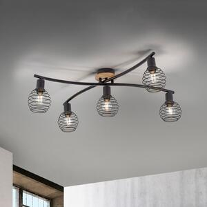 JUST LIGHT. GmbH Plafonieră Eugen, decor de lemn, 5 becuri, reglabil, Negru, Camera de zi / sufragerie, Metal