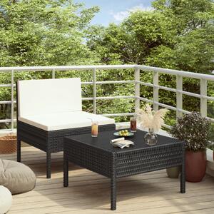 Set mobilier de grădină cu perne, 2 piese, negru, poliratan