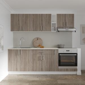 Set haaus V14, Stejar Sonoma Inchis/Alb, Blat Thermo 28 mm, L 220 cm