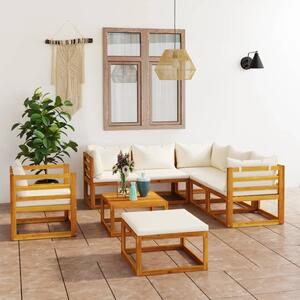 Set mobilier de grădină, 8 piese, perne crem, lemn masiv acacia