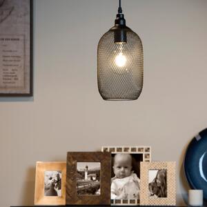 Lucide Lampă suspendată cu plasă, o singură lumină, negru, Ø 15 cm, reglabil, Negru, Camera de zi / sufragerie, Metal