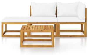 Set mobilier grădină cu perne, 4 piese, crem, lemn masiv acacia