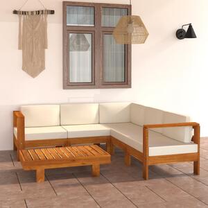 Set mobilier grădină perne alb/crem, 6 piese, lemn masiv acacia