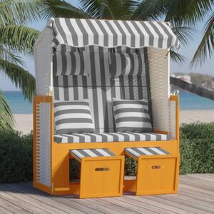 Scaun de plajă cu perne, alb/gri, poliratan și lemn masiv
