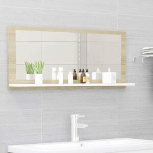 Oglindă de baie, alb și stejar sonoma, 90x10,5x37 cm, PAL