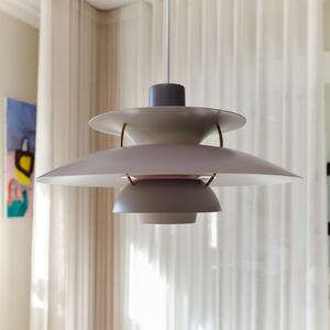 Louis Poulsen Lampă suspendată de designer PH 5, gri, Ø 50 cm, reglabil, Gri, Camera de zi / sufragerie, Metal, Design