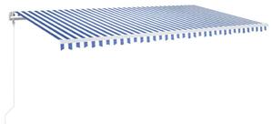Copertină automată cu senzor vânt&LED, albastru&alb, 600x350 cm