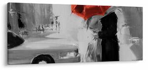 Tablou - Cuplu în dragoste sub o umbrelă, roșu (120x50 cm)