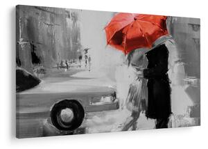 Tablou - Cuplu în dragoste sub o umbrelă, roșu (90x60 cm)