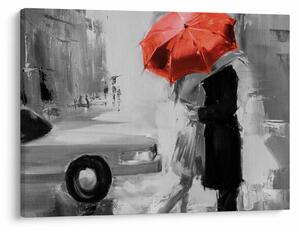 Tablou - Cuplu în dragoste sub o umbrelă, roșu (70x50 cm)