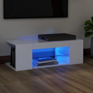 Comodă TV cu lumini LED, alb extralucios, 90x39x30 cm