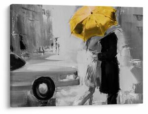 Tablou - Cuplu în dragoste sub o umbrelă, galben (70x50 cm)