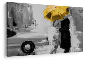 Tablou - Cuplu în dragoste sub o umbrelă, galben (90x60 cm)