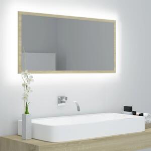 Oglindă de baie cu LED, stejar sonoma, 90x8,5x37 cm, acril