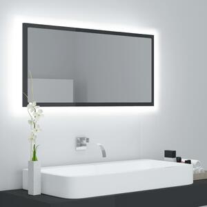 Oglindă de baie cu LED, gri extralucios, 90x8,5x37 cm, acril