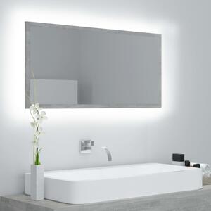Oglindă de baie cu LED, gri beton, 90x8,5x37 cm, acril
