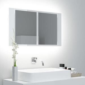 Dulap de baie cu oglindă și LED, alb extralucios 80x12x45 acril