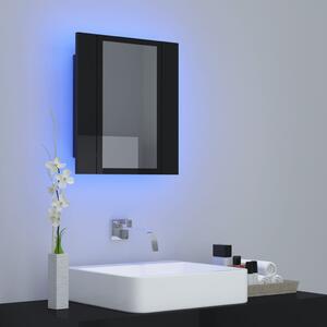 Dulap baie cu oglindă & LED negru extralucios 40x12x45 cm acril