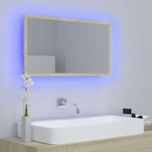 Oglindă de baie cu LED, stejar sonoma, 80x8,5x37 cm, acril