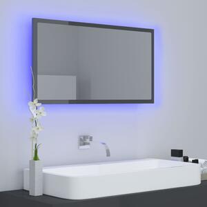 Oglindă de baie cu LED, gri extralucios, 80x8,5x37 cm, acril