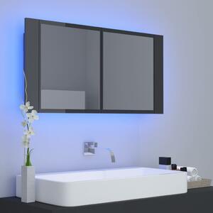 Dulap de baie cu oglindă & LED, gri extralucios, 90x12x45 acril