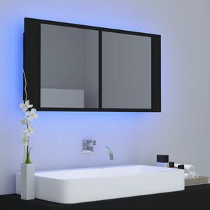 Dulap de baie cu oglindă și LED, negru, 90x12x45 cm acril