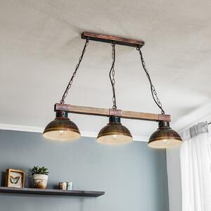 Luminex Lampă suspendată Hakon cu 3 becuri, maro ruginiu/lemn natural, reglabil, Maro / Rugină, Camera de zi / sufragerie, Metal, Vintage