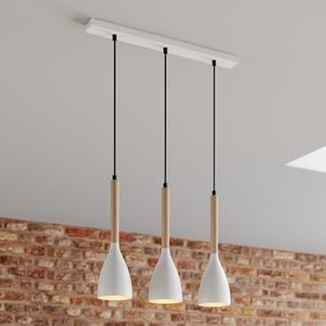 Luminex Lampă suspendată Muza, 3 becuri, alb/lemn deschis, reglabil, Alb, Camera de zi / sufragerie, Metal, Modern