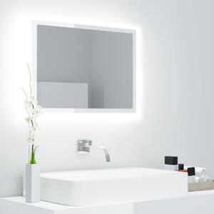 Oglindă de baie cu LED, alb extralucios, 60x8,5x37 cm, acril
