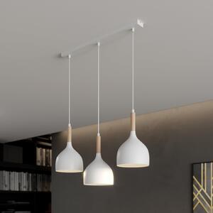 Luminex Lampă suspendată Noak, alb/lemn natural, 3 becuri lungă, reglabil, Alb, Camera de zi / sufragerie, Metal, Modern
