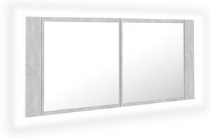Dulap de baie cu oglindă & LED, gri beton, 100x12x45 cm acril
