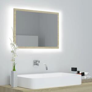 Oglindă de baie cu LED, stejar sonoma, 60x8,5x37 cm, acril