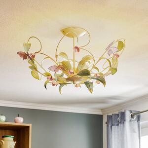Luminex Plafonieră BUTTERFLY, crem/verde/roz, oțel inoxidabil, 5 becuri, reglabil, Camera de zi / sufragerie, Metal, Florentin