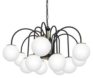 Luminex Lampă suspendată Berlin cu 12 becuri negru/alamă, reglabil, Negru, Camera de zi / sufragerie, Metal, glob