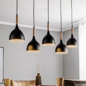 Luminex Lampă suspendată Nanu din lemn lungă cu 5 becuri negru, reglabil, Negru, Camera de zi / sufragerie, Metal