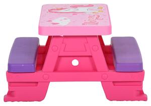 Masă de picnic pentru copii, cu bănci, roz, 79x69x42 cm