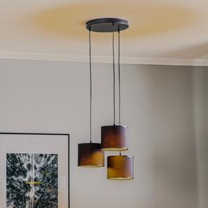 Luminex Lampă suspendată Soho, cilindrică, rotundă, 3 becuri albastru/auriu, reglabil, Albastru, Camera de zi / sufragerie, Țesătură / Textil, Modern